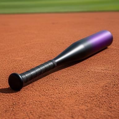 黒と銀の高校野球対応硬式金属バットを室内の商品撮影台に立てた状態