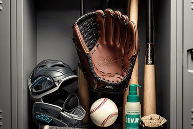 大学野球選手のロッカーに置かれた高耐久野球用品